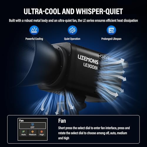 Godox Litemons LE300Bi COB Led Video Light  Godox Bowens Mount 315W Bi Color Continuous Output Light with DMX/Bluetooth APP Control  NFC Connection  2800K 6500K  58900Lux 1m  CRI/TLCI98  11 Fx Effects