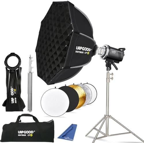 Godox MS300V 300W Studio Strobe Light Kit 2 4G Bowens Mount Photography Light with CF80 Quick Installation Softbox Stainless Steel Light Stand 5 in 1 Light Reflector for Studio Photography Lighting