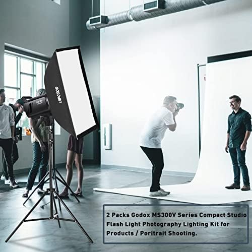 Godox MS300V Studio Flash Kit  2X 300W  with 2 Softboxes  2 Light Stands  2 Reflectors  LED Modeling Lamps  2 4G Wireless X System  Bowens Mount   Ideal for Studio  Portrait & Fashion Photography