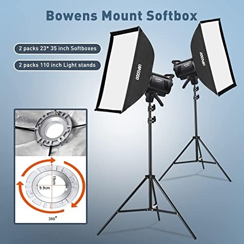 Godox MS300V Studio Flash Kit  2X 300W  with 2 Softboxes  2 Light Stands  2 Reflectors  LED Modeling Lamps  2 4G Wireless X System  Bowens Mount   Ideal for Studio  Portrait & Fashion Photography
