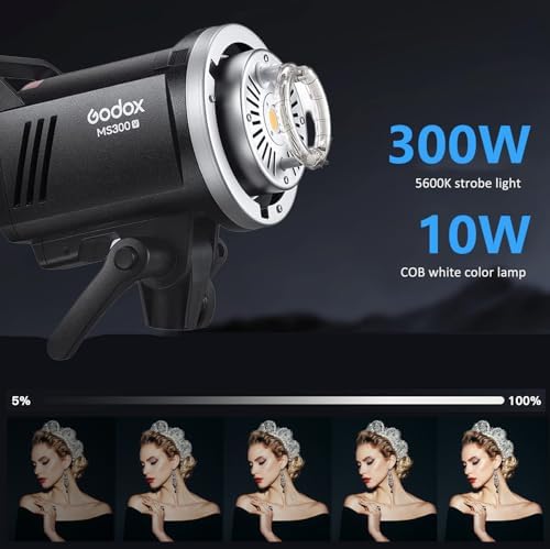 Godox MS300V Studio Strobe Light Kit for Photography  600W Flash Softbox Lighting with 2 4G X System APP Controlled Monolights  Flash Trigger  Softbox  Light Stands  Reflector Storage Bag  Umbrella