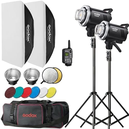 Godox MS300V Studio Strobe Light Kit for Photography  600W Flash Softbox Lighting with 2 4G X System APP Controlled Monolights  Flash Trigger  Softbox  Light Stands  Reflector Storage Bag  Umbrella
