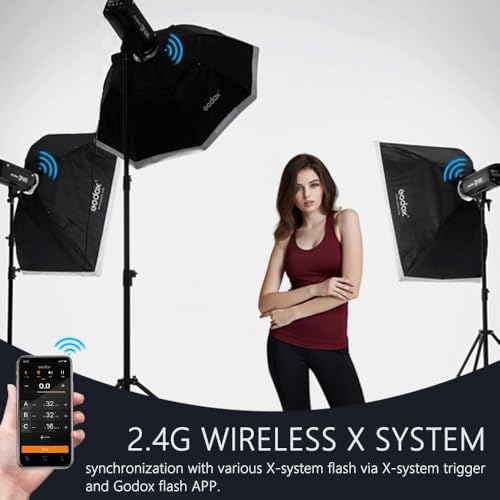 Godox MS300V Studio Strobe Light Kit for Photography  600W Flash Softbox Lighting with 2 4G X System APP Controlled Monolights  Flash Trigger  Softbox  Light Stands  Reflector Storage Bag  Umbrella