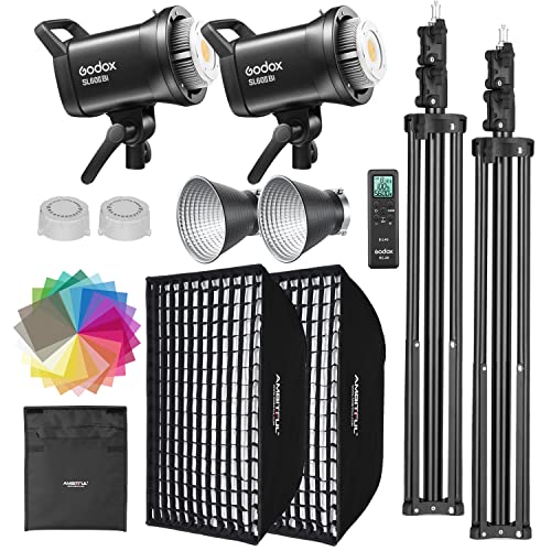 Godox SL60II Bi LED Video Light Kit 2 Pack 2800K 6500K Bi Color Continuous Light  Square Grid Softbox Light Stand  Remote Control & Honeycomb Grid for Studio Video Recording  Filming  Podcast  2PCS 