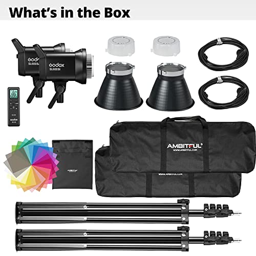 Godox SL60II Bi LED Video Light Kit 2 Pack 2800K 6500K Bi Color Continuous Light  Square Grid Softbox Light Stand  Remote Control & Honeycomb Grid for Studio Video Recording  Filming  Podcast  2PCS 