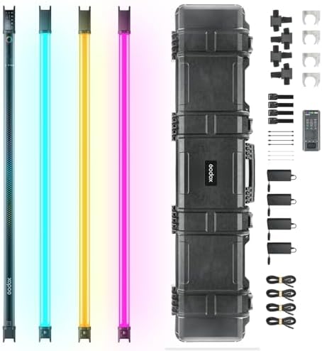 Godox TL120 RGB Tube Light 4 Packs  2700K 6500K Rechargeable Dimmable Full Color LED Video Light Stick 4 Lights  CRI 96   TLCI 98  with Built in 5200mAh Battery and APP DMX Control