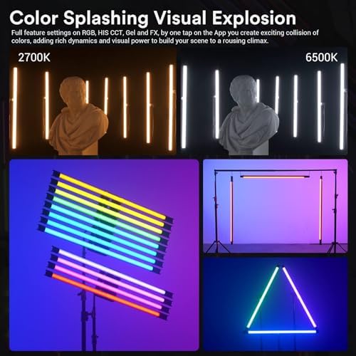 Godox TL120 RGB Tube Light 4 Packs  2700K 6500K Rechargeable Dimmable Full Color LED Video Light Stick 4 Lights  CRI 96   TLCI 98  with Built in 5200mAh Battery and APP DMX Control