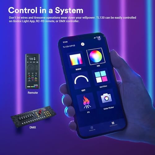 Godox TL120 RGB Tube Light 4 Packs  2700K 6500K Rechargeable Dimmable Full Color LED Video Light Stick 4 Lights  CRI 96   TLCI 98  with Built in 5200mAh Battery and APP DMX Control