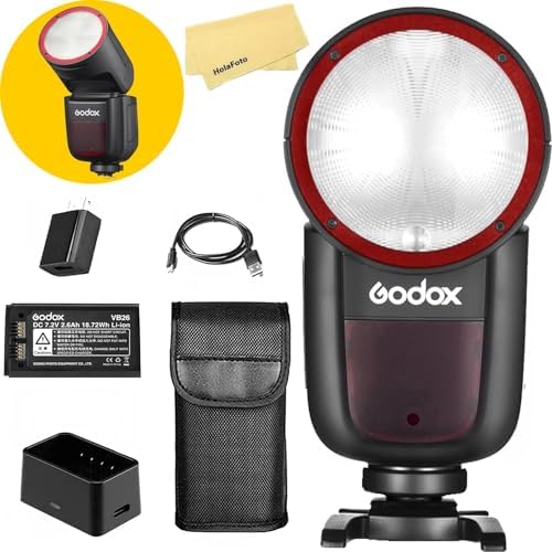 Godox V1 V1 C V1C USA Version Camera Flash for Canon Camera Flash Speedlite Speedlight 76Ws 2 4G TTL1/8000 HSS 480 Full Power Shots 1 5s Recycle Time 2600mAh Li ion Battery 10 Levels LED Modeling Lamp