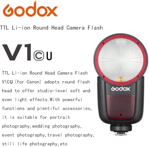 Godox V1 V1 C V1C USA Version Camera Flash for Canon Camera Flash Speedlite Speedlight 76Ws 2 4G TTL1/8000 HSS 480 Full Power Shots 1 5s Recycle Time 2600mAh Li ion Battery 10 Levels LED Modeling Lamp