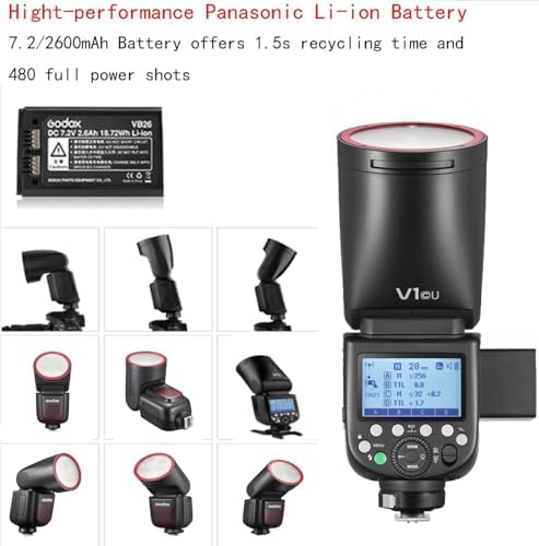 Godox V1 V1 S V1S Camera Flash for Sony Flash Speedlight Speedlite 76Ws 2 4G TTL1/8000 HSS 480 Full Power Shots 1 5s Recycle Time 7 2V/2600mAh Li ion Battery 10 Levels LED Modeling Lamp USA Version 