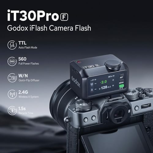 Godox iT30Pro S iT30Pro S Flash for Sony  2 4G Mini Sony Flash HSS 1/8000s  560 Full Power Flashes  2 8 Full Color Touchscreen  Built in Diffuser and Lithium Battery  TTL Auto Exposure Black