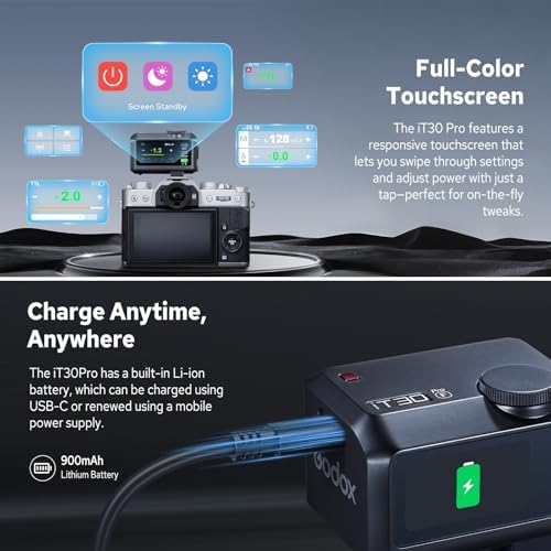 Godox iT30Pro S iT30Pro S Flash for Sony  2 4G Mini Sony Flash HSS 1/8000s  560 Full Power Flashes  2 8 Full Color Touchscreen  Built in Diffuser and Lithium Battery  TTL Auto Exposure Black