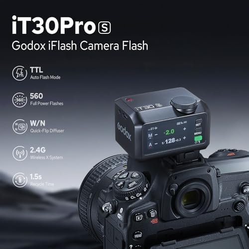 Godox iT30Pro S iT30Pro S Flash for Sony  2 4G Mini Sony Flash HSS 1/8000s  560 Full Power Flashes  2 8 Full Color Touchscreen  Built in Diffuser and Lithium Battery  TTL Auto Exposure Black
