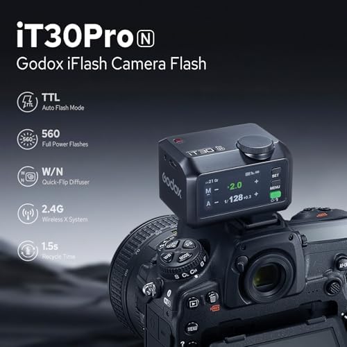 Godox iT30Pro S iT30Pro S Flash for Sony  2 4G Mini Sony Flash HSS 1/8000s  560 Full Power Flashes  2 8 Full Color Touchscreen  Built in Diffuser and Lithium Battery  TTL Auto Exposure Black