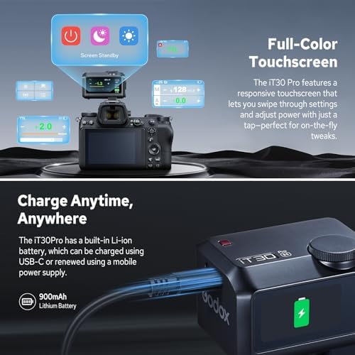 Godox iT30Pro S iT30Pro S Flash for Sony  2 4G Mini Sony Flash HSS 1/8000s  560 Full Power Flashes  2 8 Full Color Touchscreen  Built in Diffuser and Lithium Battery  TTL Auto Exposure Black