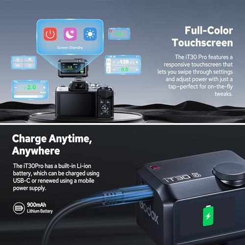 Godox iT30Pro S iT30Pro S Flash for Sony  2 4G Mini Sony Flash HSS 1/8000s  560 Full Power Flashes  2 8 Full Color Touchscreen  Built in Diffuser and Lithium Battery  TTL Auto Exposure Black