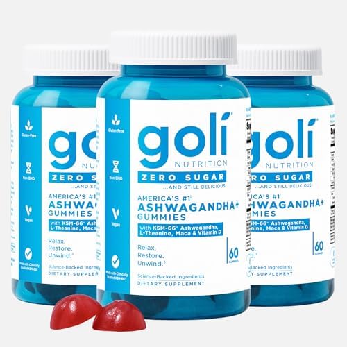 Goli Zero Sugar Ashwagandha Gummies with KSM 66  L Theanine  Maca and Vitamin D   No Sugar Alcohols   Vegan  Keto Friendly  Non GMO