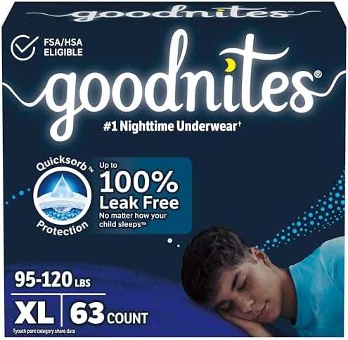 Goodnites Boys Nighttime Bedwetting Underwear  Size Extra Large  95 120 lbs   9 Ct  Packaging May Vary