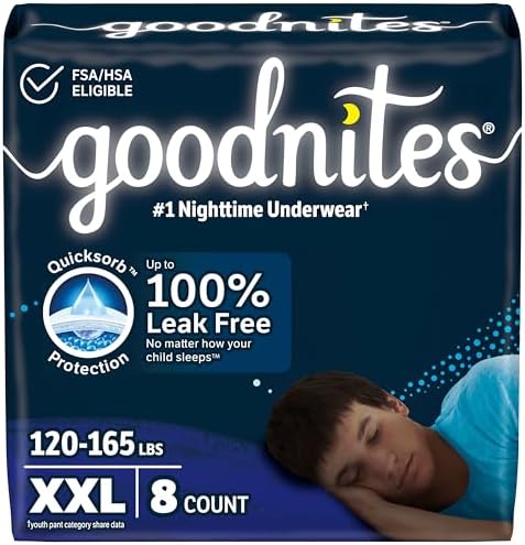 Goodnites Boys Nighttime Bedwetting Underwear  Size Extra Large  95 120 lbs   9 Ct  Packaging May Vary