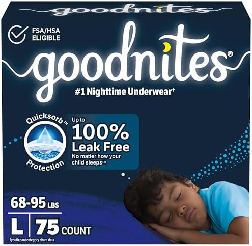 Goodnites Boys Nighttime Bedwetting Underwear  Size Extra Large  95 120 lbs   9 Ct  Packaging May Vary