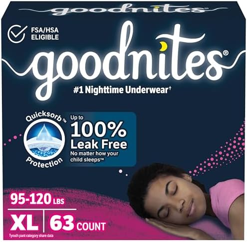 Goodnites Girls Nighttime Bedwetting Underwear  Size Extra Large  95 120 lbs   9 Ct  Packaging May Vary