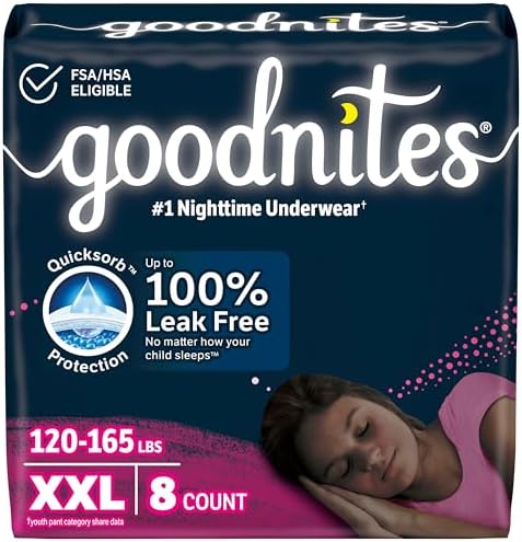 Goodnites Girls Nighttime Underwear  Size XXL  120 165 lbs   8 Ct  Packaging May Vary