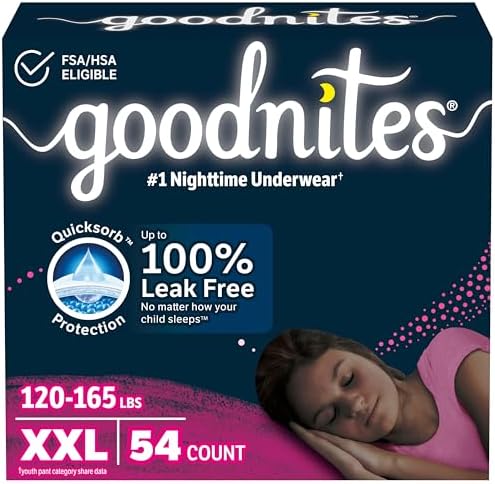 Goodnites Girls Nighttime Underwear  Size XXL  120 165 lbs   8 Ct  Packaging May Vary