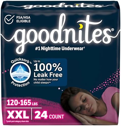 Goodnites Girls Nighttime Underwear  Size XXL  120 165 lbs   8 Ct  Packaging May Vary