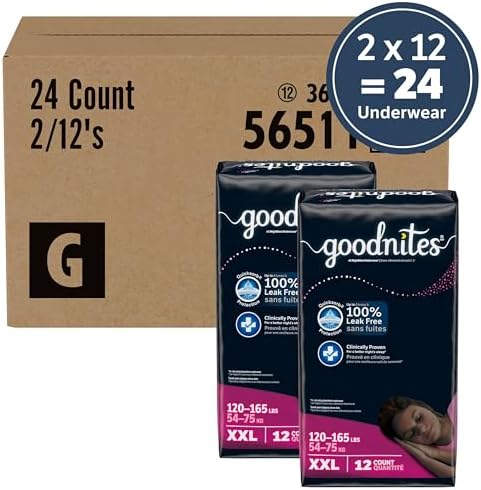 Goodnites Girls Nighttime Underwear  Size XXL  120 165 lbs   24 Ct  2 Packs of 12   Packaging May Vary