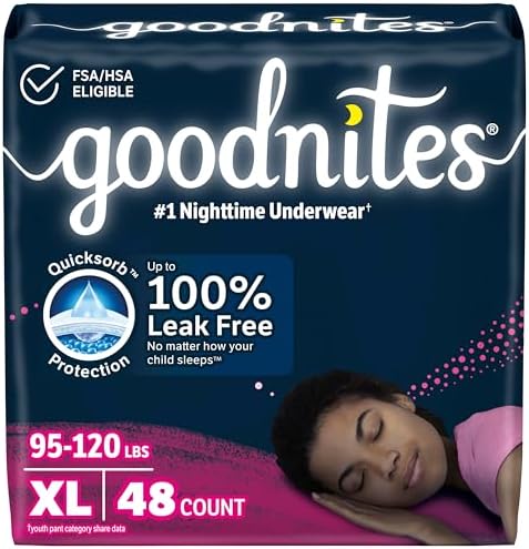 Goodnites Girls Nighttime Underwear  Size XXL  120 165 lbs   24 Ct  2 Packs of 12   Packaging May Vary