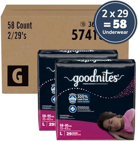Goodnites Girls Nighttime Underwear  Size XXL  120 165 lbs   24 Ct  2 Packs of 12   Packaging May Vary