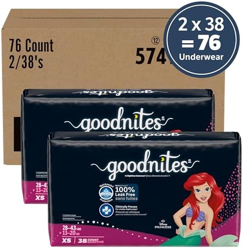 Goodnites Girls Nighttime Underwear  Size XXL  120 165 lbs   24 Ct  2 Packs of 12   Packaging May Vary