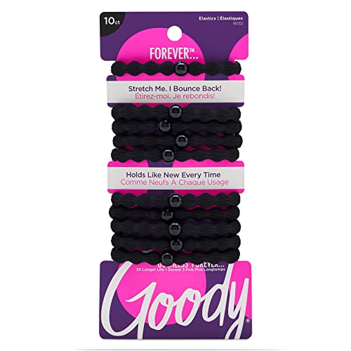 Goody Ouchless Forever Hair Elastics  10 Ct  Black  Damage Free Bands  3X Stronger Elastic Ties  Retainable Shape  16 Strand Inner Core  Styling Accessories for Women & Men  All Hair Types