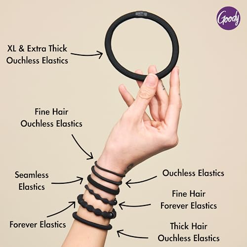 Goody Ouchless Forever Hair Elastics  10 Ct  Black  Damage Free Bands  3X Stronger Elastic Ties  Retainable Shape  16 Strand Inner Core  Styling Accessories for Women & Men  All Hair Types