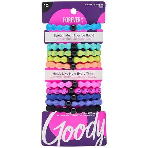 Goody Ouchless Forever Hair Elastics  10 Ct  Black  Damage Free Bands  3X Stronger Elastic Ties  Retainable Shape  16 Strand Inner Core  Styling Accessories for Women & Men  All Hair Types