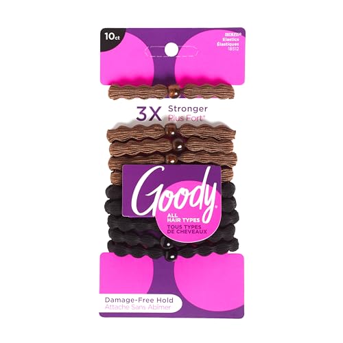 Goody Ouchless Forever Hair Elastics  10 Ct  Black  Damage Free Bands  3X Stronger Elastic Ties  Retainable Shape  16 Strand Inner Core  Styling Accessories for Women & Men  All Hair Types