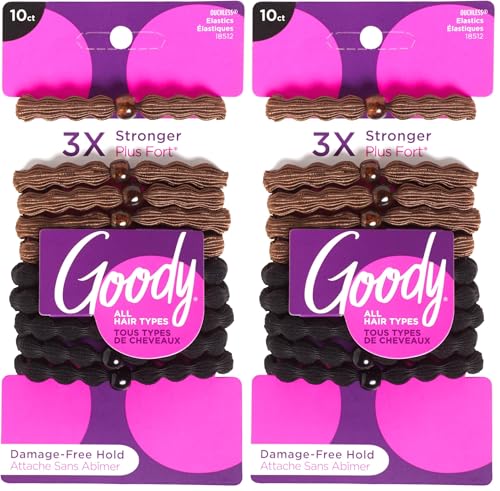 Goody Ouchless Forever Hair Elastics  10 Ct  Black  Damage Free Bands  3X Stronger Elastic Ties  Retainable Shape  16 Strand Inner Core  Styling Accessories for Women & Men  All Hair Types