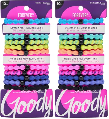 Goody Ouchless Forever Hair Elastics  10 Ct  Black  Damage Free Bands  3X Stronger Elastic Ties  Retainable Shape  16 Strand Inner Core  Styling Accessories for Women & Men  All Hair Types
