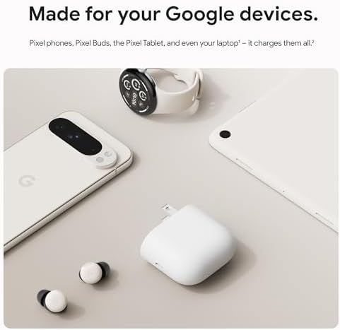 Google 45W USB C Power Charger   Fast Charging Pixel Phone Charger   Compatible with Google Products and Other USB C  Devices   Snow