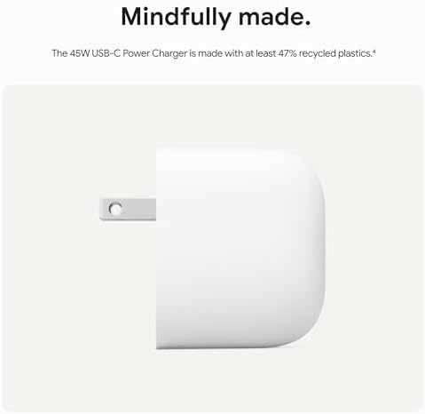 Google 45W USB C Power Charger   Fast Charging Pixel Phone Charger   Compatible with Google Products and Other USB C  Devices   Snow