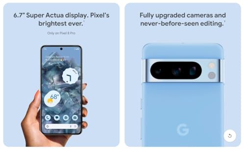 Google Pixel 8 Pro, totalmente desbloqueado | Negro, 128 GB, pantalla de 6.7 pulgadas | Grado A+ (renovado)