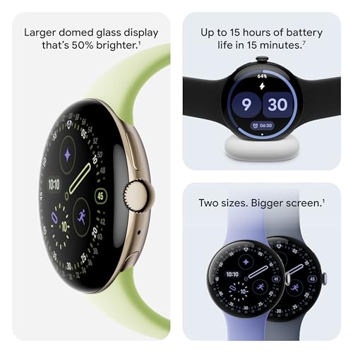 Google Pixel Watch 4  45mm    Android Smartwatch with Heart Rate and Sleep Tracking   40 Hour Battery   Fitness Tracking   Google AI   Polished Silver Aluminum Case   Porcelain Active Band   Wi Fi