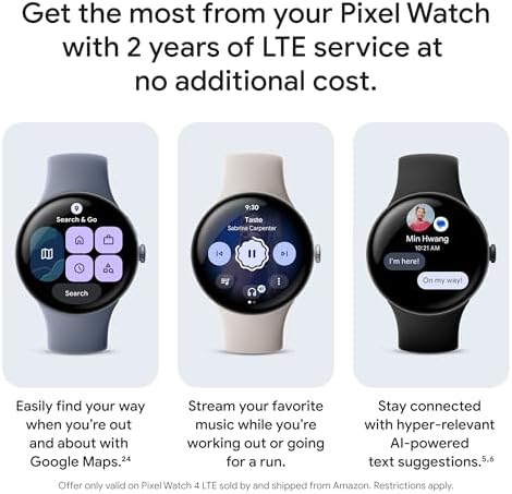 Google Pixel Watch 4  45mm    Android   2 Years of Data  Heart Rate Sleep & Fitness Tracking   40hr Battery   Matte Black Aluminum Case   Obsidian Active Band   LTE  2025   Google Pixel Watch app
