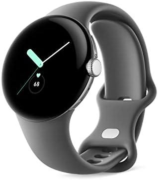 Google Pixel   Android Smartwatch with Fitbit Activity Tracking   Heart Rate Tracking Watch   Polished Silver Stainless Steel case with Charcoal Active band   LTE