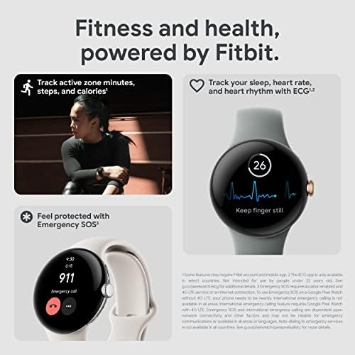 Google Pixel   Android Smartwatch with Fitbit Activity Tracking   Heart Rate Tracking Watch   Polished Silver Stainless Steel case with Charcoal Active band   LTE