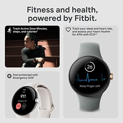 Google Pixel   Android Smartwatch with Fitbit Activity Tracking   Heart Rate Tracking Watch   Polished Silver Stainless Steel case with Charcoal Active band   LTE