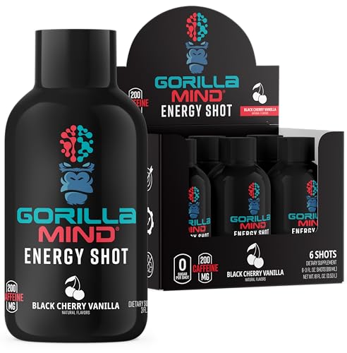 Gorilla Mind Energy Shots  Pack of 6    Enhanced Focus & Energy  Sugar Free  Fast Acting  Potent Formula with Vitamins & Natural Extracts  Black Cherry Vanilla 