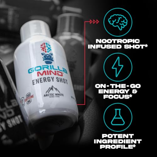 Gorilla Mind Energy Shots  Pack of 6    Enhanced Focus & Energy  Sugar Free  Fast Acting  Potent Formula with Vitamins & Natural Extracts  Black Cherry Vanilla 