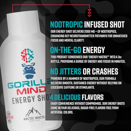 Gorilla Mind Energy Shots  Pack of 6    Enhanced Focus & Energy  Sugar Free  Fast Acting  Potent Formula with Vitamins & Natural Extracts  Black Cherry Vanilla 